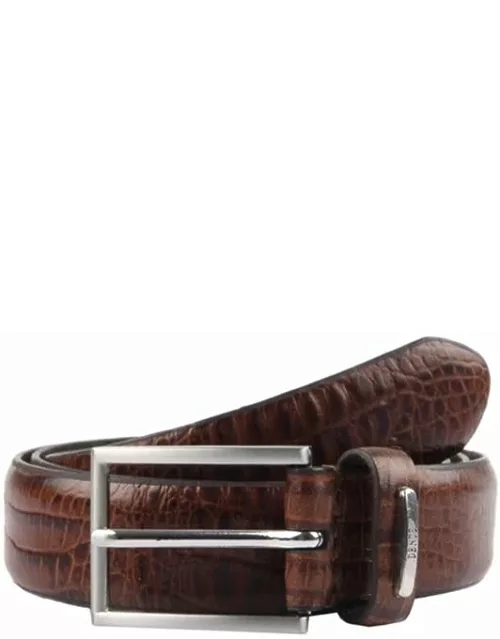 Dents Men's Crocodile Print Leather Belt In Brown