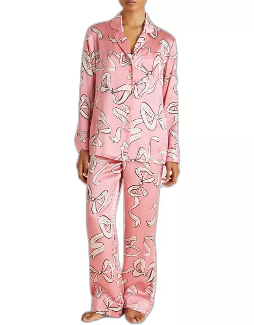 Bow-Print Silk Pajama Set
