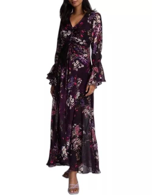 Diana Floral-Print Bell-Sleeve Maxi Dres