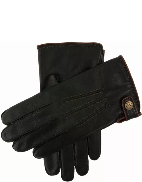Dents Men's Lambswool Lined Leather Gloves With Stud Tab In Black/english Tan