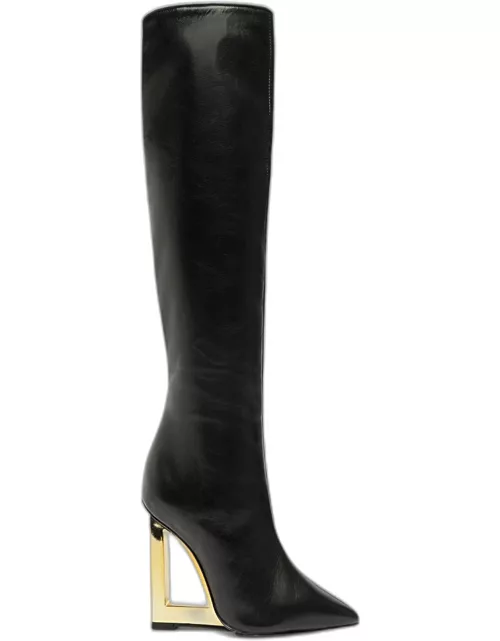 Filipa Leather Metallic-Heel Knee Boot