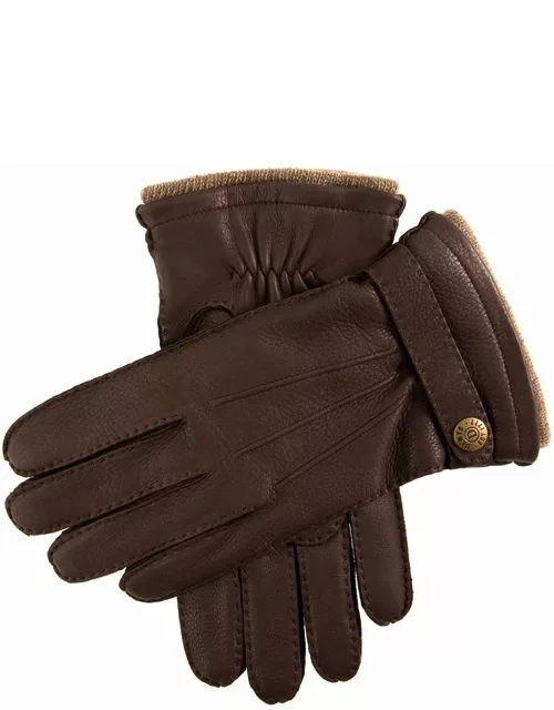 Dents Men's Handsewn Cashmere Lined Deerskin Leather Gloves With Cashmere Cuffs In Bark