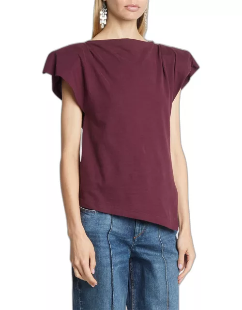 Sebani Strong-Shoulder Cap-Sleeve Asymmetric T-Shirt