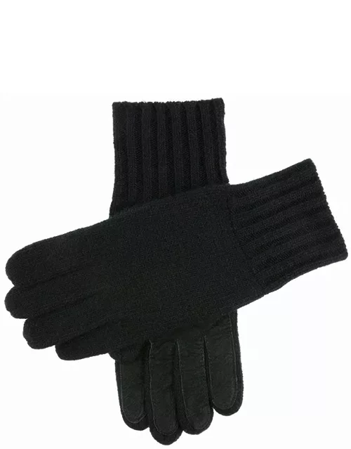 Dents Men's Cashmere Knitted Gloves With Suede Palm Patch In Black