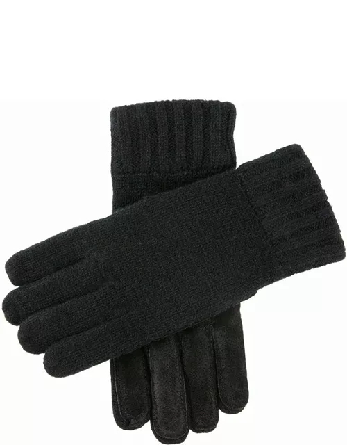 Dents Men's Knitted Gloves With Suede Palm Patch In Black