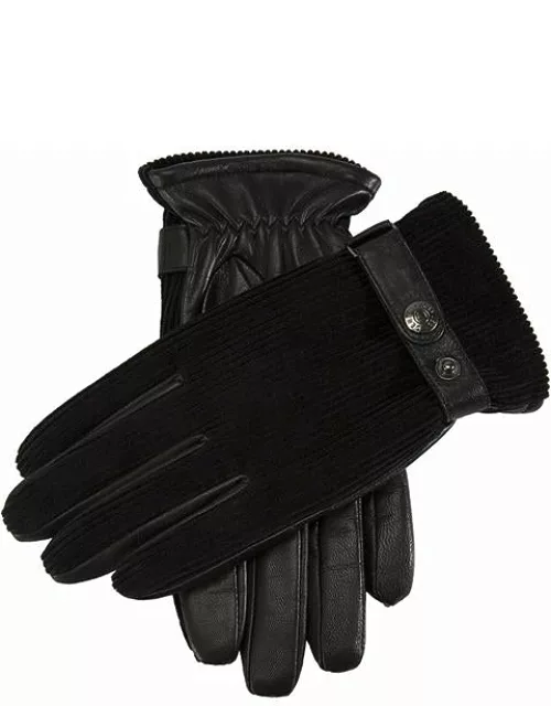 Dents Men's Fleece Lined Corduroy & Leather Gloves In Black