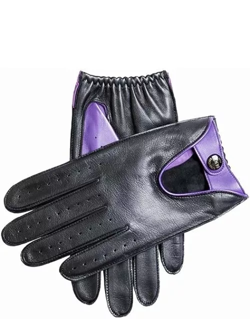 Dents Men's Contrast Colour Leather Driving Gloves In Black/amethyst