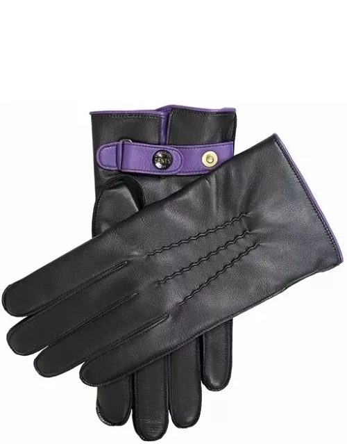 Dents Men's Cashmere Lined Leather Gloves With Contrast Colour Details In Black/amethyst