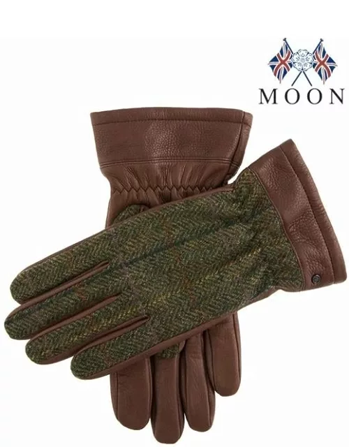 Dents Men's Cashmere Lined Abraham Moon Tweed & Deerskin Leather Gloves In Bark/hunter