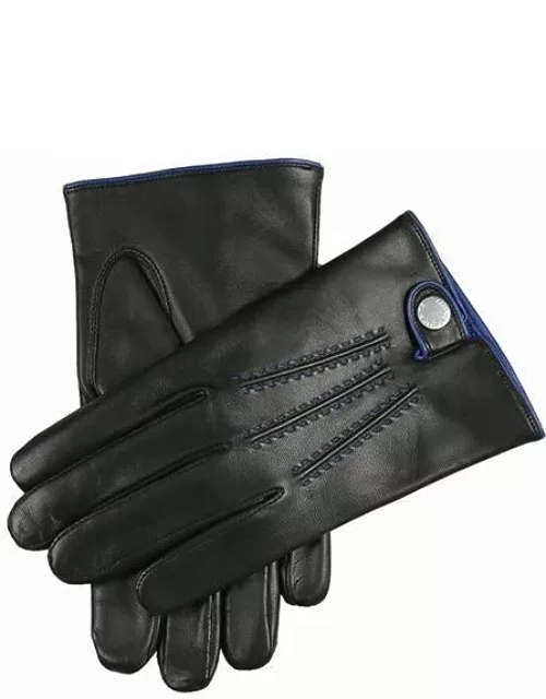Dents Men'S Cashmere Lined Leather Gloves With Contrast Details In Black/royal Blue