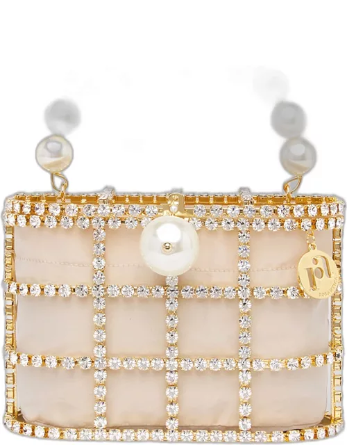 Holli Pearly Crystal Caged Top-Handle Bag