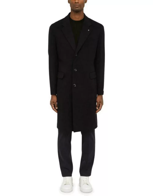 Tagliatore Single-breasted Coat In Blue Wool And Cashmere
