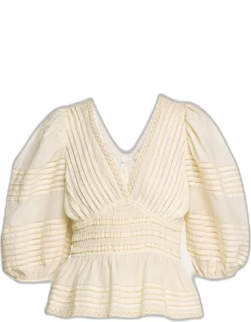 Mable Puff-Sleeve Pleated Top