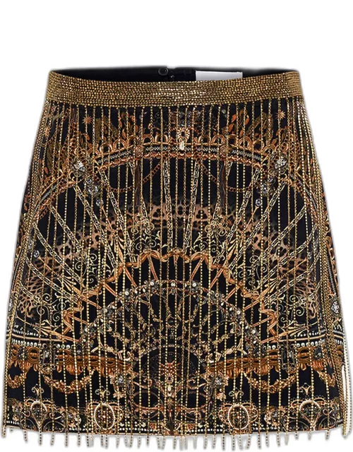 Crystal Fringe Silk Mini Skirt