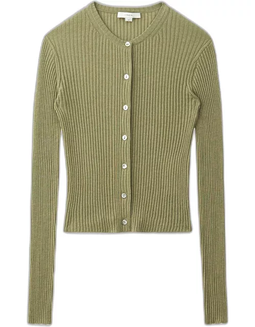 Ribbed Cashmere and Silk Fitted Cardigan