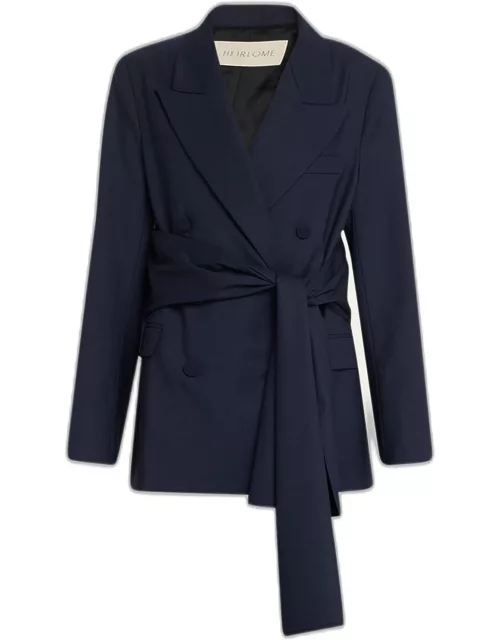 Ines Double-Breasted Belted Wool Blazer