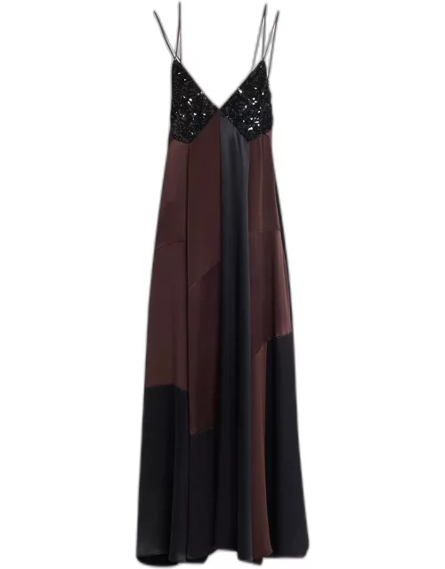 Magdalena Sequined Patchwork Maxi Silk Dres