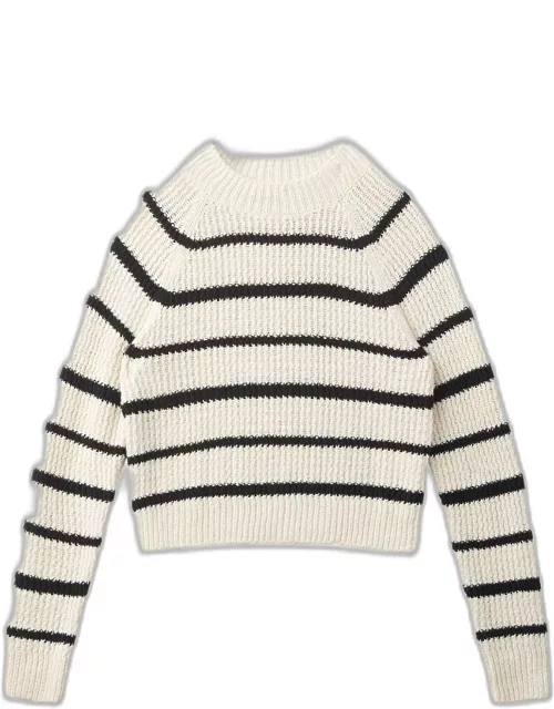 Ribbed Stripe Raglan-Sleeve Crewneck Sweater