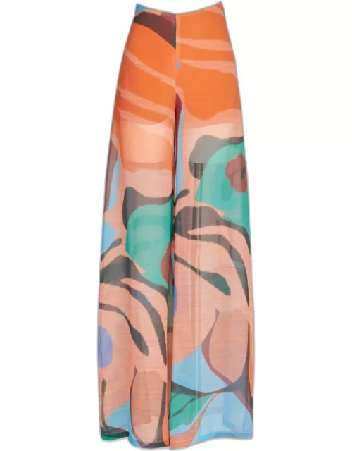 Benedetto Abstract Sheer Wide-Leg Pant