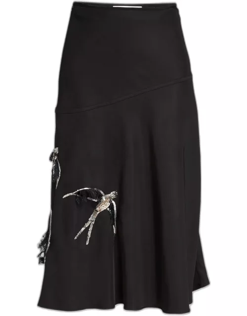 Sequined Bird Wool Midi Skirt