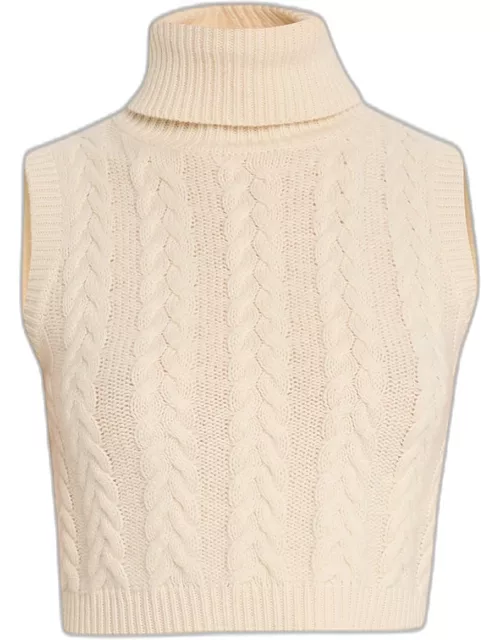 Oscuro Cable Cropped Wool Cashmere Turtleneck Sweater