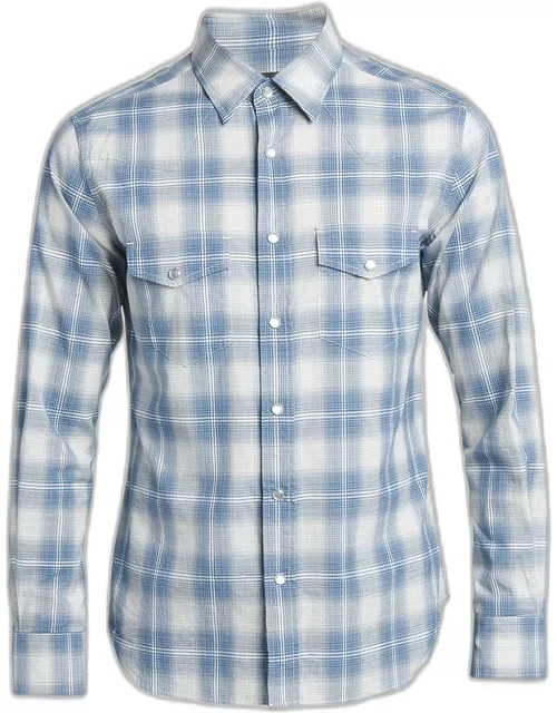 Men's Degrade Check Western Button-Down Shirt