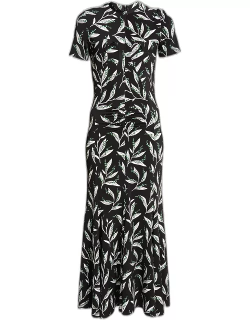 Floral Print Ruched Maxi Dres