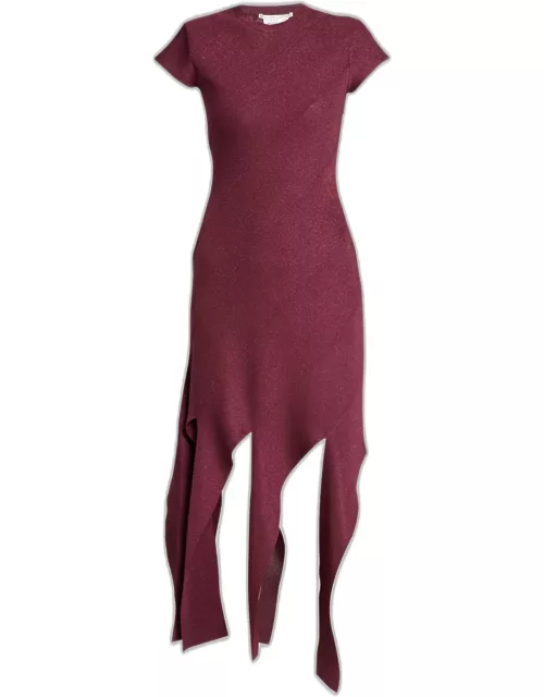 Short-Sleeve Lurex Knit Asymmetric Dres
