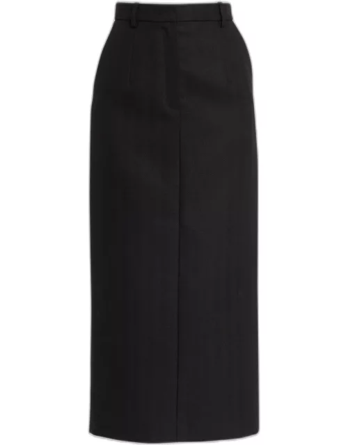 Tailored Pencil Wool Midi Skirt