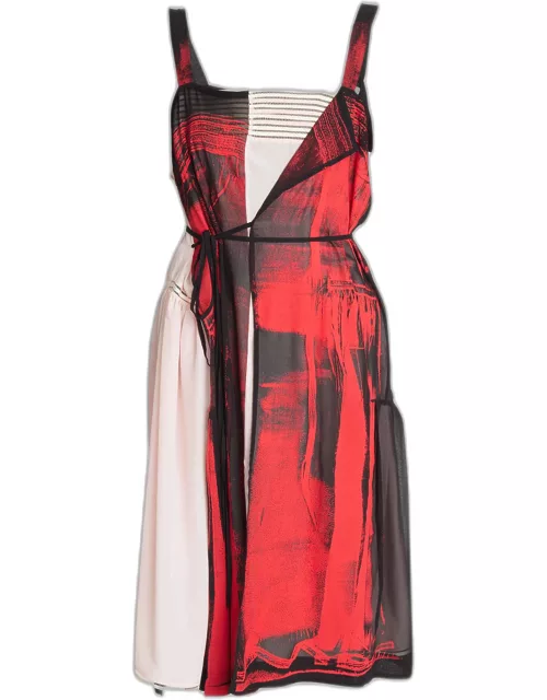 Layered Abstract Self-Tie Silk Dres