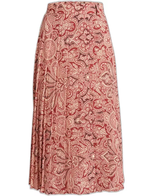 Paisley-Print Pleated Midi Skirt