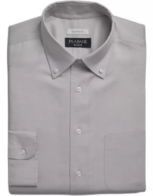 JoS. A. Bank Men's Traveler Collection Tailored Fit Solid Dress Shirt, Grey, 16 1/2 34