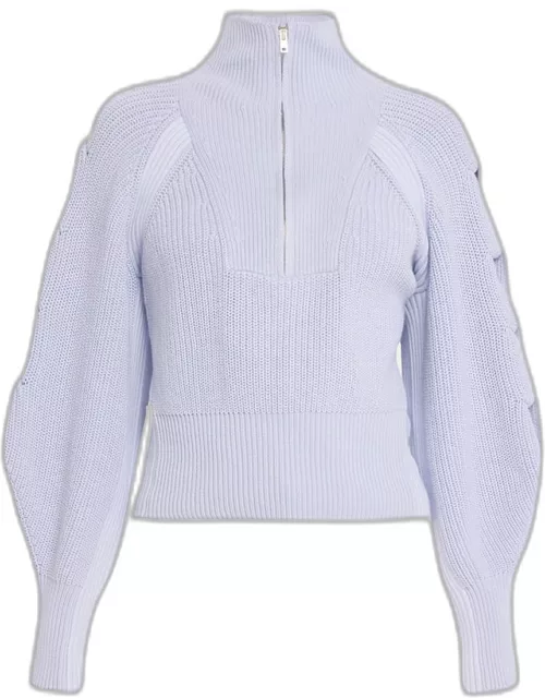Kacy Half-Zip Twist-Sleeve Sweater