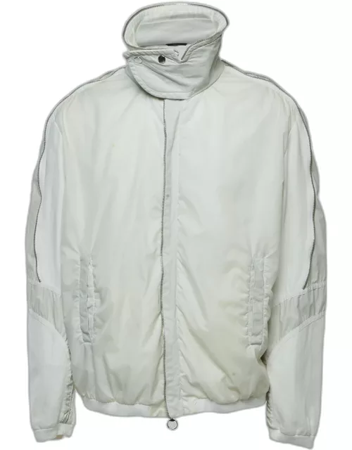 Gucci White Nylon Leather Trimmed Zip Front Jacket