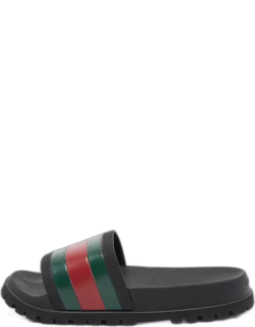 Gucci Black Rubber Web Detail Slide Sandal