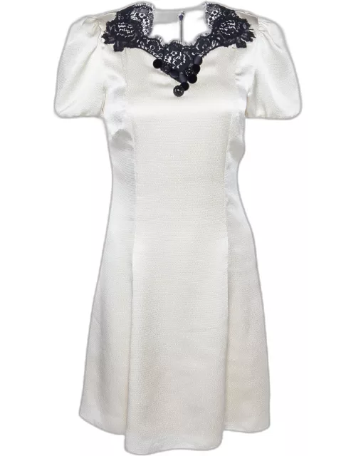 Dolce & Gabbana Cream Textured Satin Contrast Detail Min Dress
