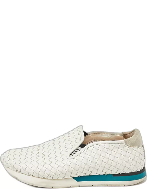 Bottega Veneta White Intrecciato Leather Slip On Sneaker