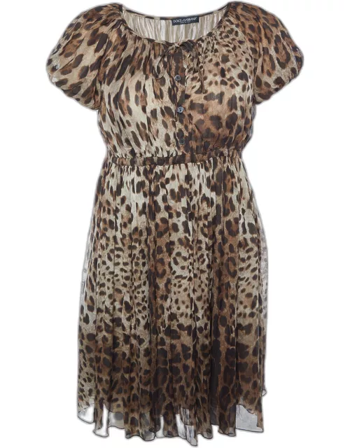 Dolce & Gabbana Brown Animal Printed Silk Pleated Dress