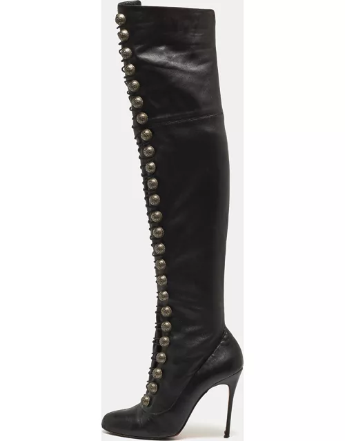 Christian Louboutin Black Leather Knee Length Boot