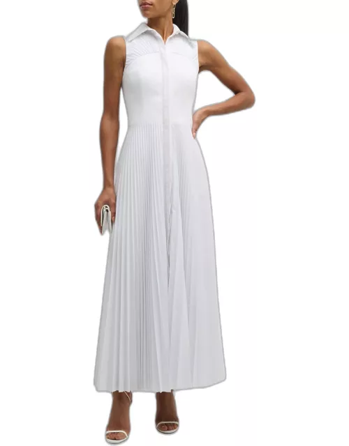 Pleated Sleeveless Pique Bustier Maxi Day Shirtdres