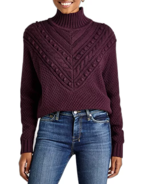 Maggie Pom-Embellished Cable-Knit Turtleneck Sweater