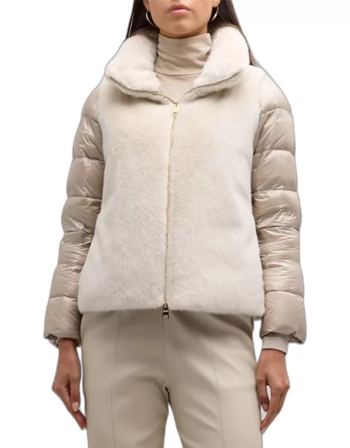 Nylon Ultralight Puffer Jacket with Faux Fur Front