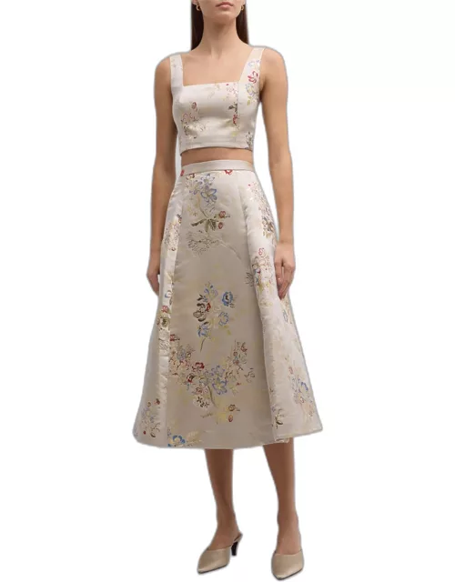 Eloise Floral Jacquard A-Line Midi Skirt