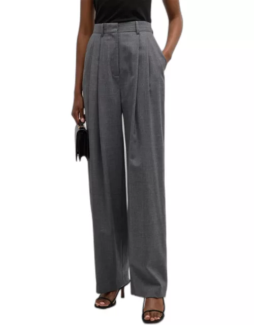 Cecily Double-Pleated Wide-Leg Wool Pant