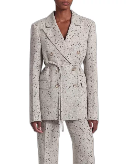 Hattson Belted Boucle Double-Breasted Blazer Jacket
