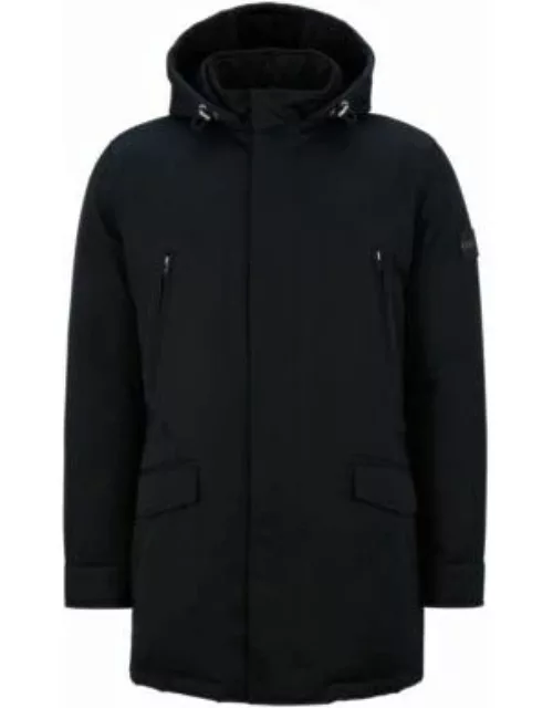 Down-filled hooded jacket with logo patch- Dark Blue Men's Down Jacket