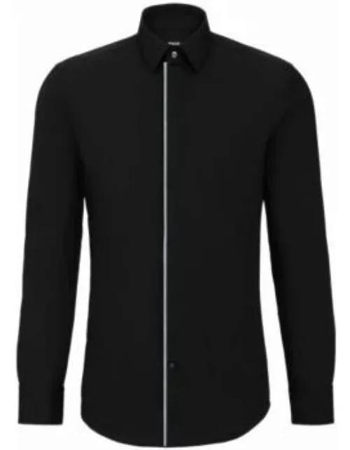 Slim-fit dress shirt in easy-iron stretch cotton- Black Men's Evening Shirt