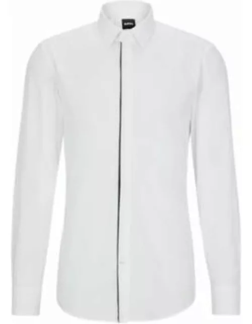 Slim-fit dress shirt in easy-iron stretch cotton- White Men's Evening Shirt