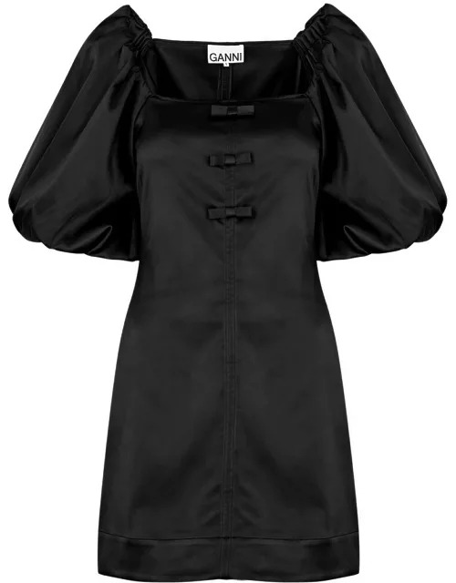 Ganni Bow-embellished Satin Mini Dress - Black - 38 (UK10 / S)