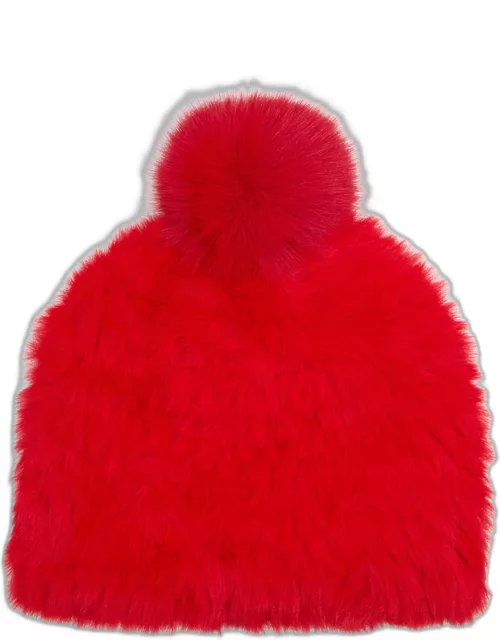 Fluffy Beanie With Faux Fur Po